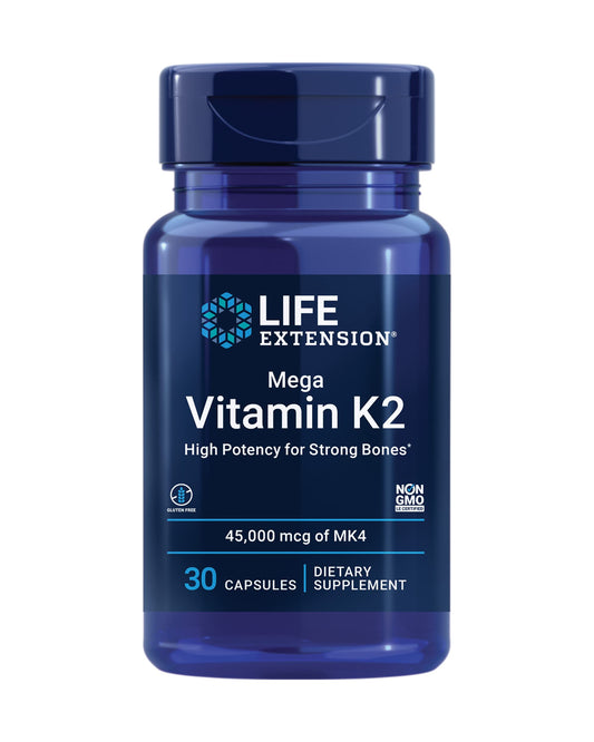 Frasco Life Extension Mega Vitamina K2 45 mg soporte huesos fuertes
