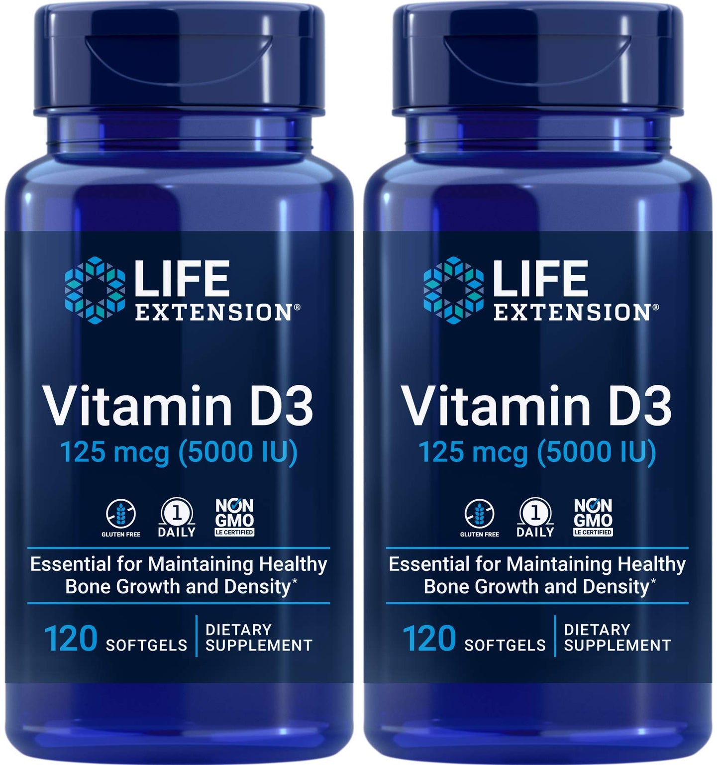 Life Extension paquete doble vitamina D3 5000 UI 120 cápsulas