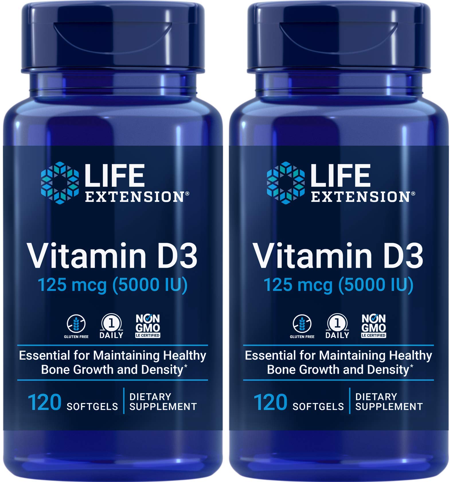 Life Extension paquete doble vitamina D3 5000 UI 120 cápsulas