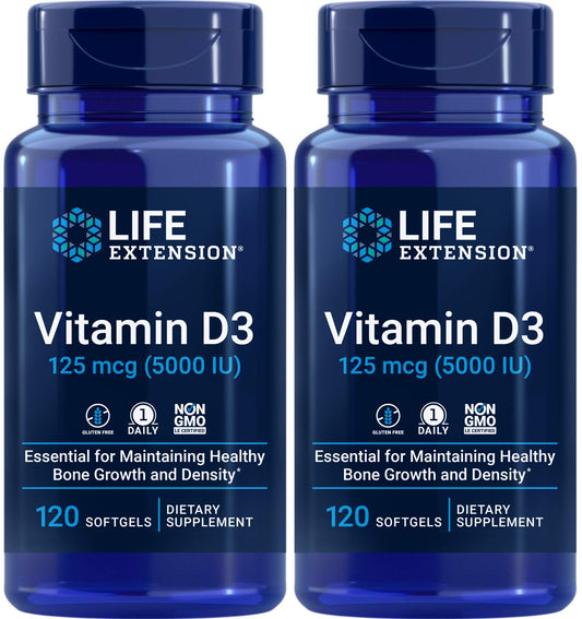 Life Extension paquete doble vitamina D3 5000 UI 120 cápsulas