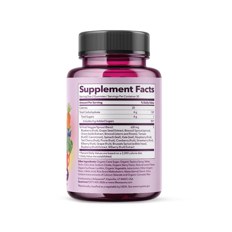 Información nutricional de las gominolas LifeSeasons
