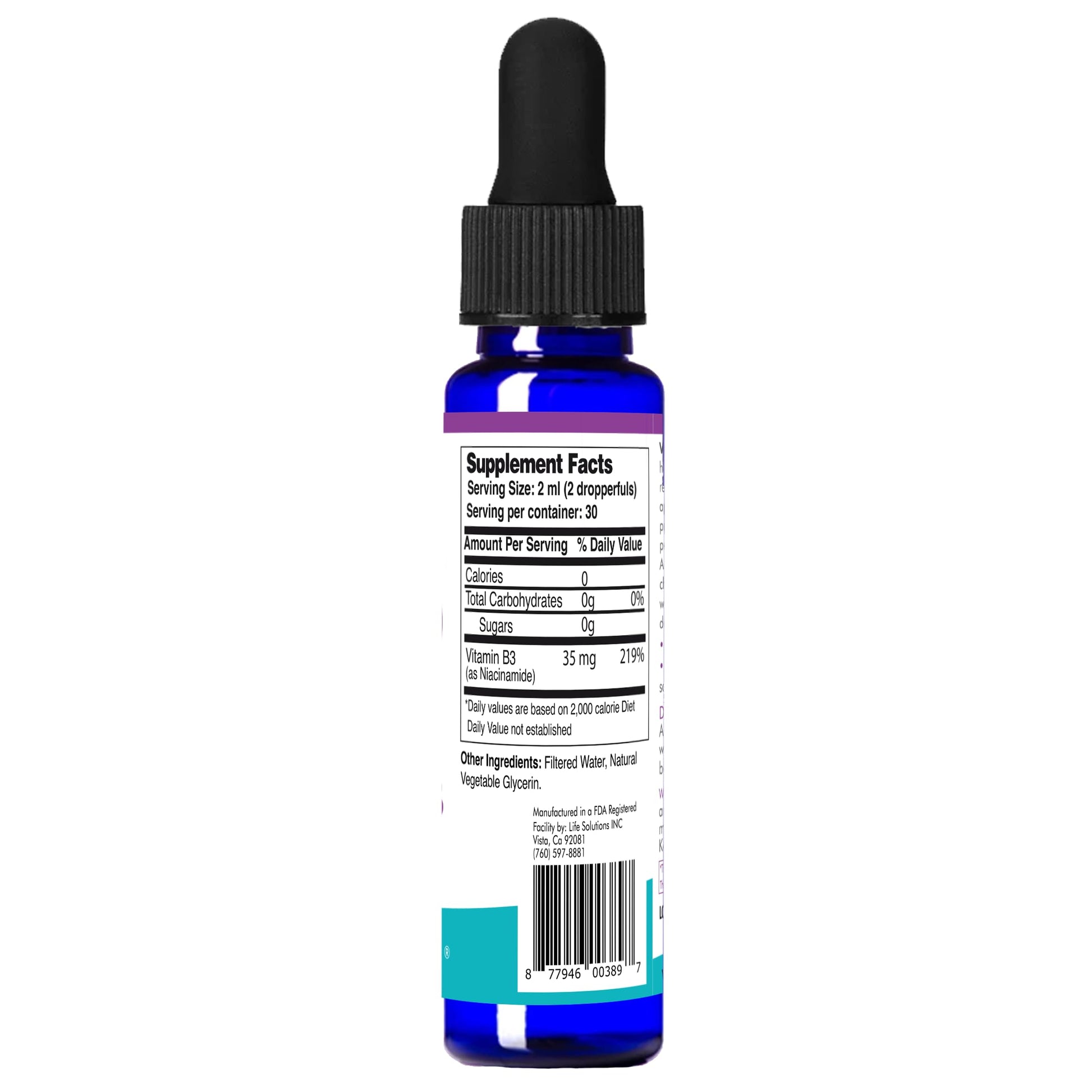 Life Solutions vitamina b3 gotero caja y botella azul 2oz