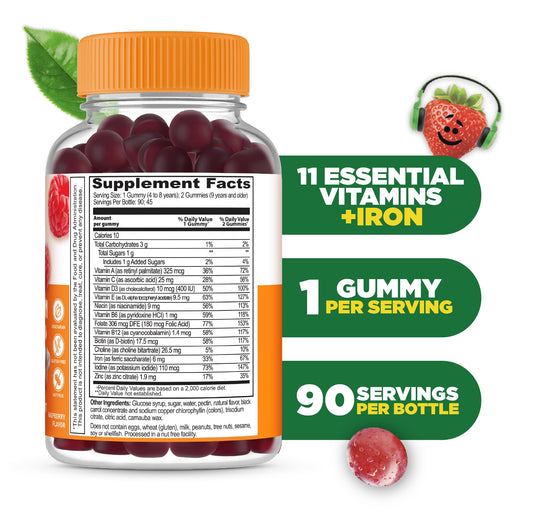 Lifeable Kids multivitaminas con hierro, 13 vitaminas esenciales