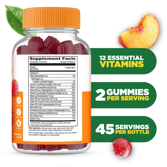 Gominolas Lifeable de frambuesa con 12 vitaminas esenciales.