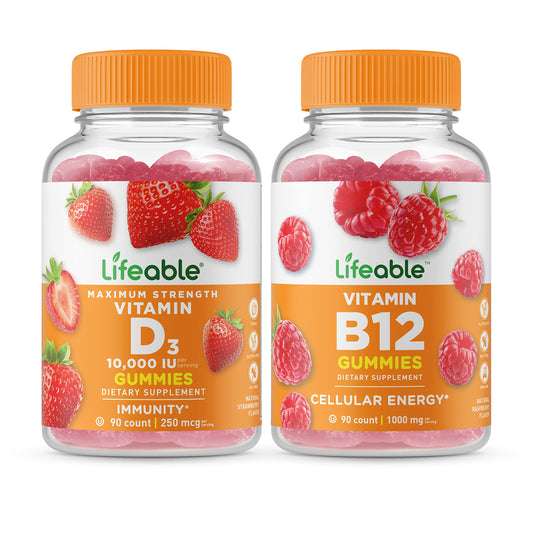 Lifeable gomitas vitamina D 10000 UI y B12 suplemento masticable