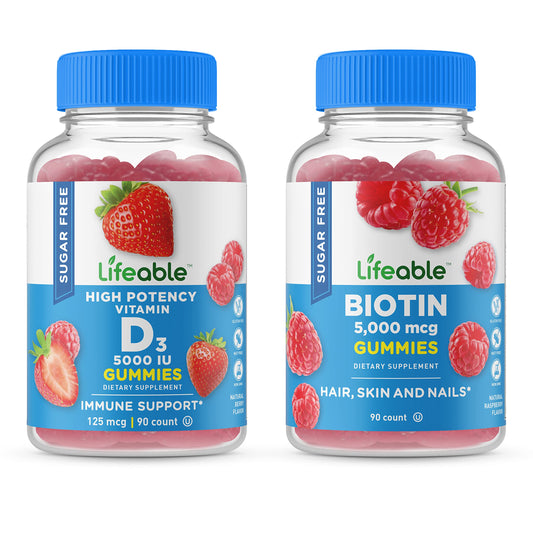 Paquete gomitas vitamina D 5000 UI y biotina Lifeable sin azúcar
