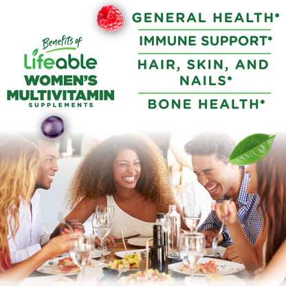 Etiqueta de ingredientes de multivitaminas Lifeable para mujeres.