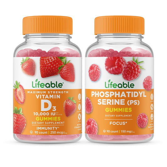 Lifeable Vitamina D 10000 IU y Fosfatidilserina paquete gomitas