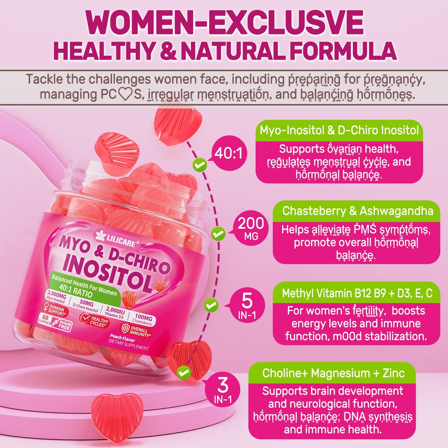 LILICARE suplemento gomitas para salud hormonal femenina