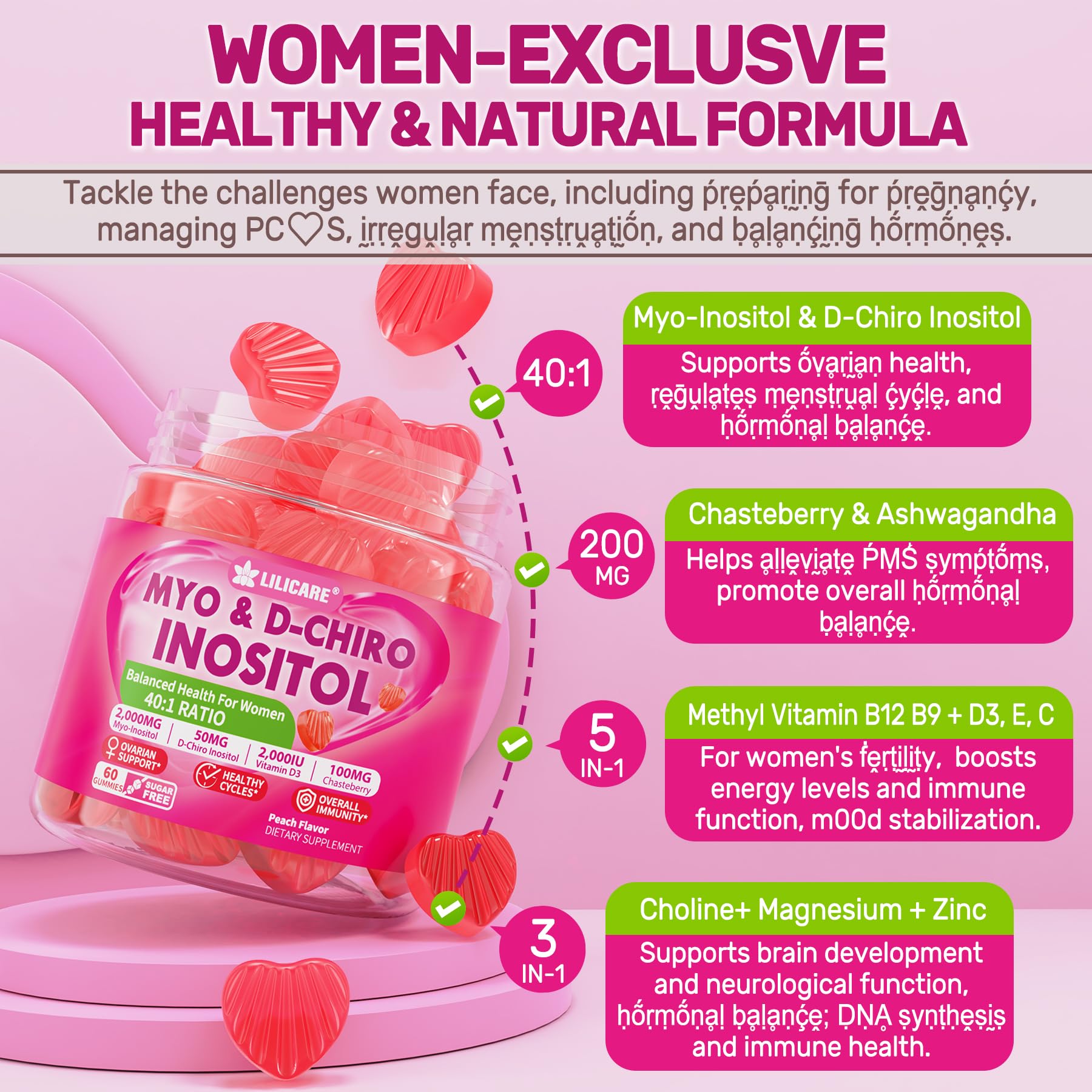 LILICARE suplemento gomitas para salud hormonal femenina