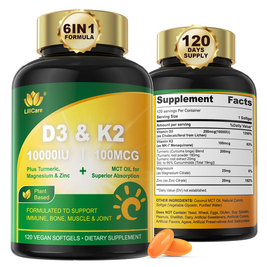 LILICARE vitamina D3 liposomal 10000 UI con K2 y cúrcuma