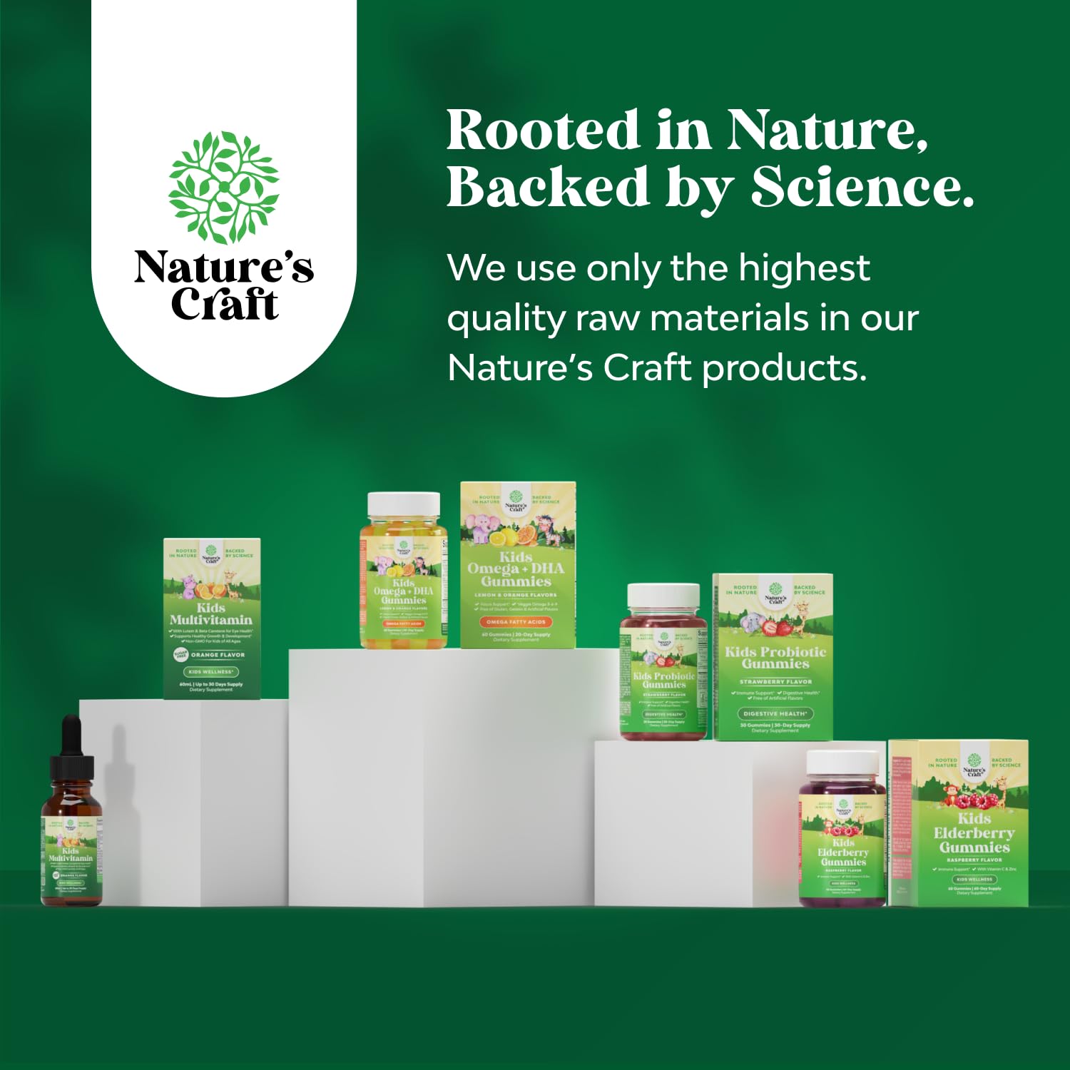 Línea completa de suplementos Nature's Craft para el cuidado infantil.