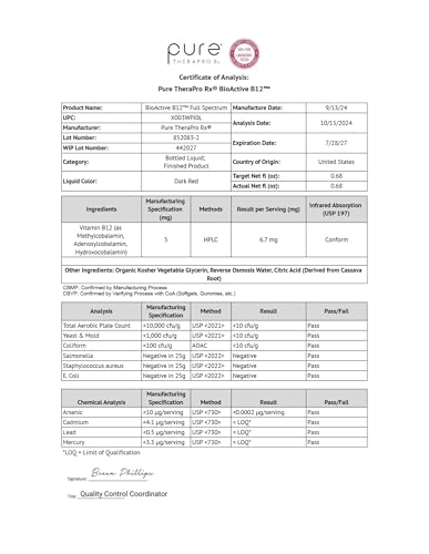 Líquido vitamínico Pure TheraPro B12 sin gluten ni lácteos