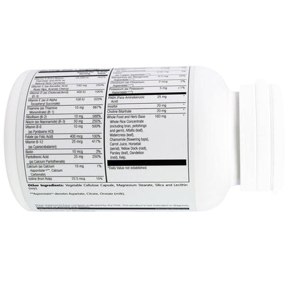 Lista de componentes del multivitamínico sin hierro