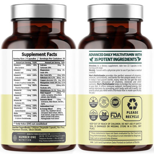Lista de ingredientes del multivitamínico Number One Nutrition