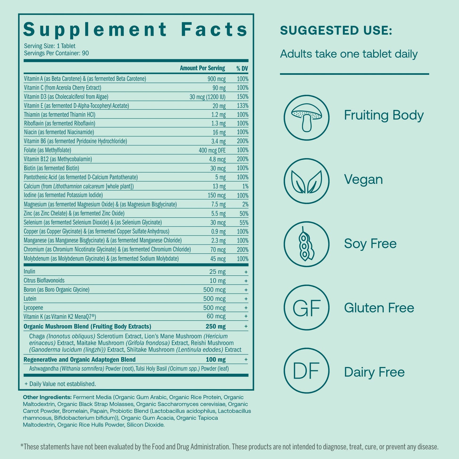 Lista de ingredientes multivitamínicos True Grace