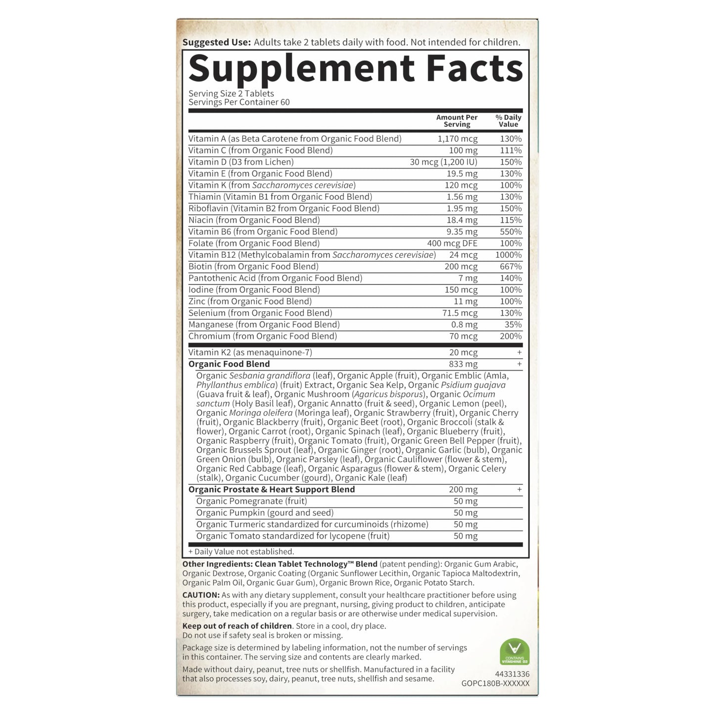 Lista de ingredientes y vitaminas multivitaminas hombres