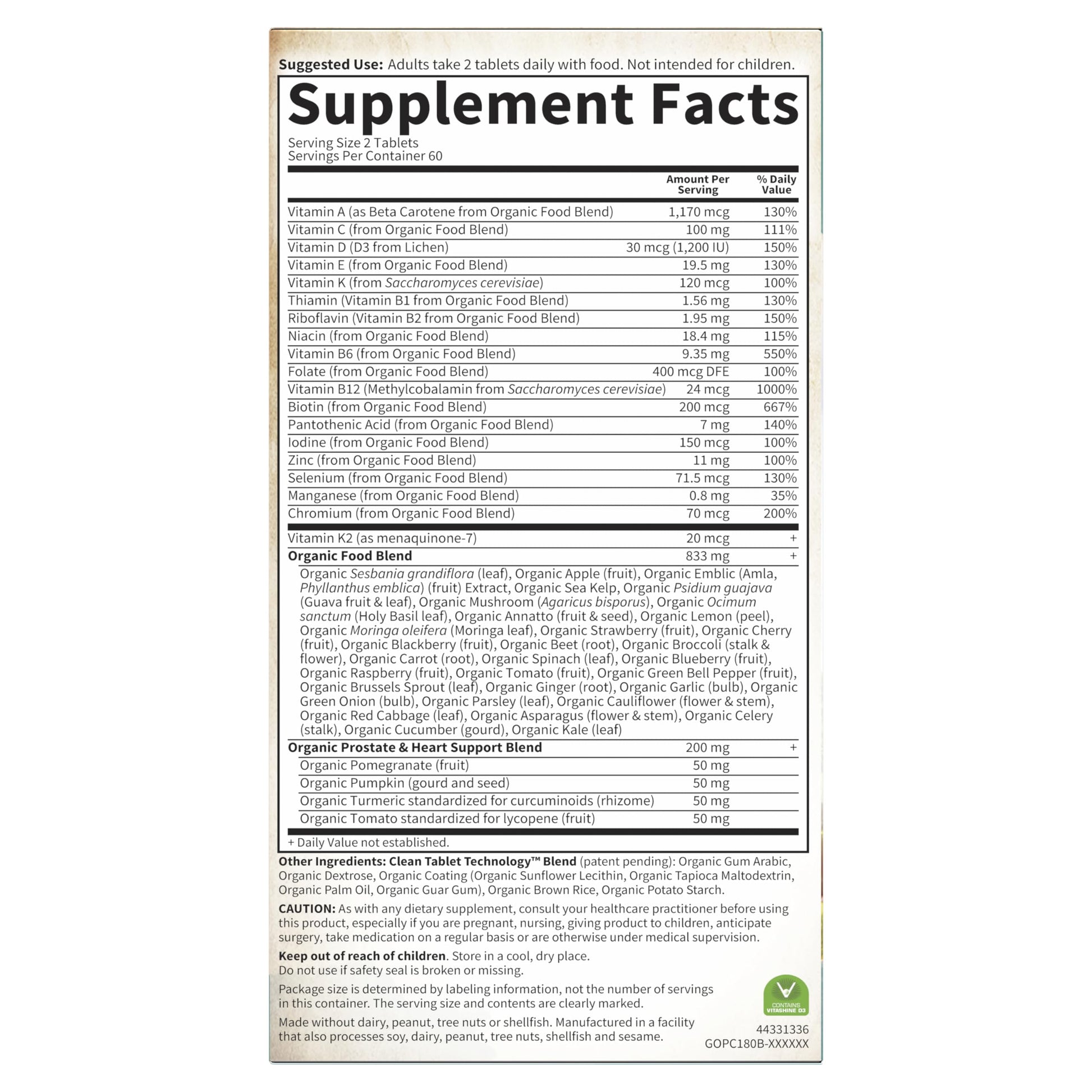 Lista de ingredientes y vitaminas multivitaminas hombres