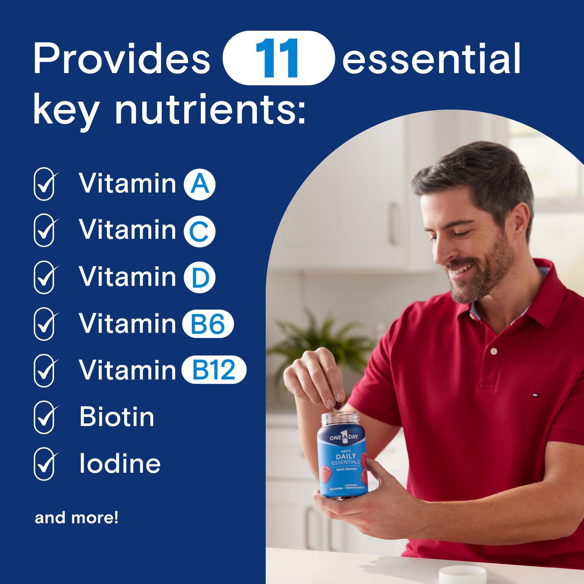 Lista de nutrientes esenciales en gomitas multivitamínicas.