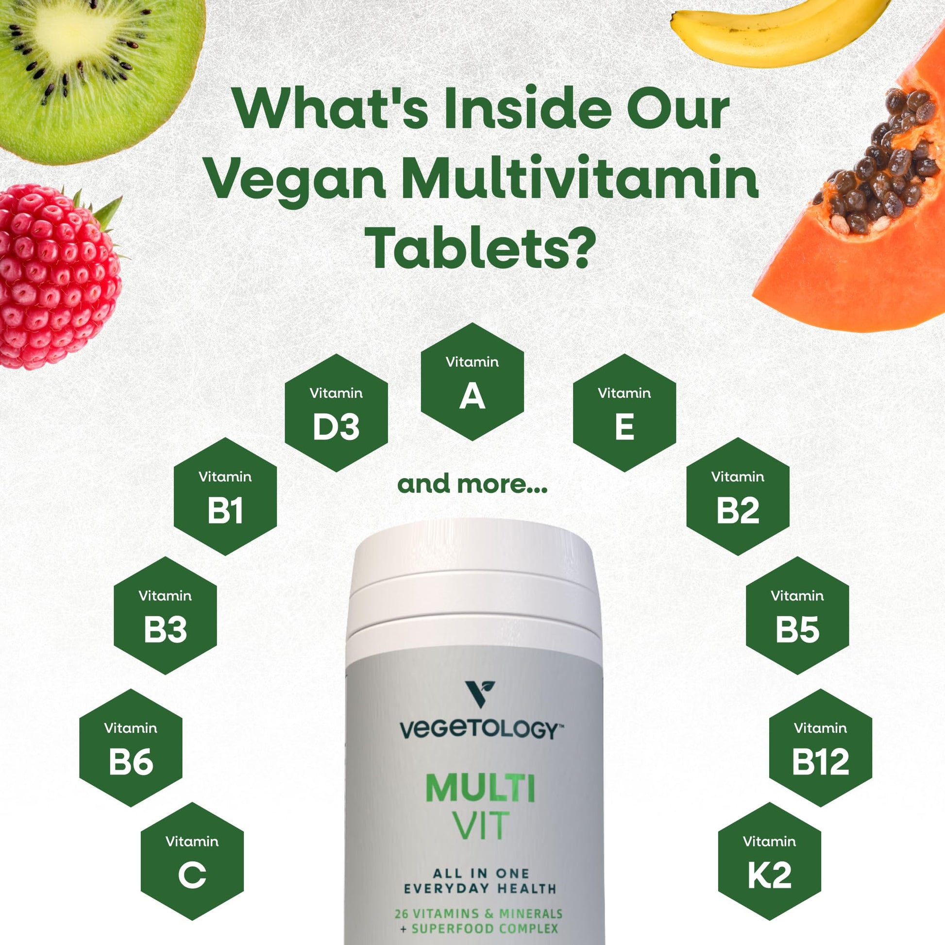Listado de vitaminas en multivitamínico Vegetology