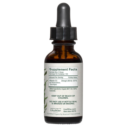 Live Wise Naturals vitamina D3 vegana en gotas