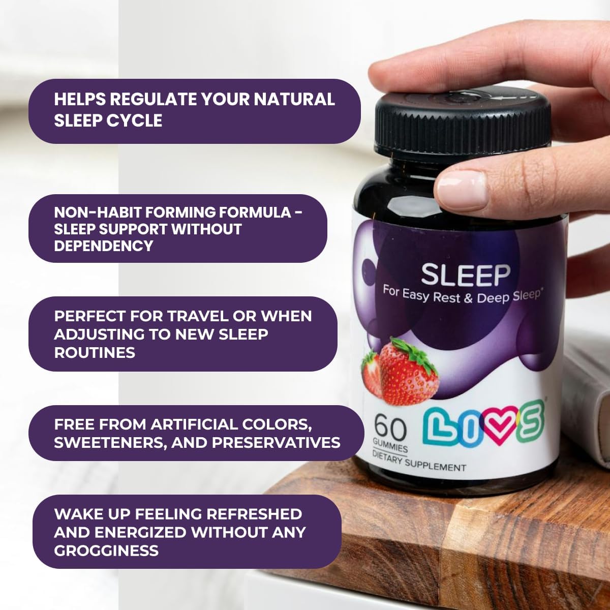 Productos LIVS Sleep Gummies para mejorar el sueño natural de adultos