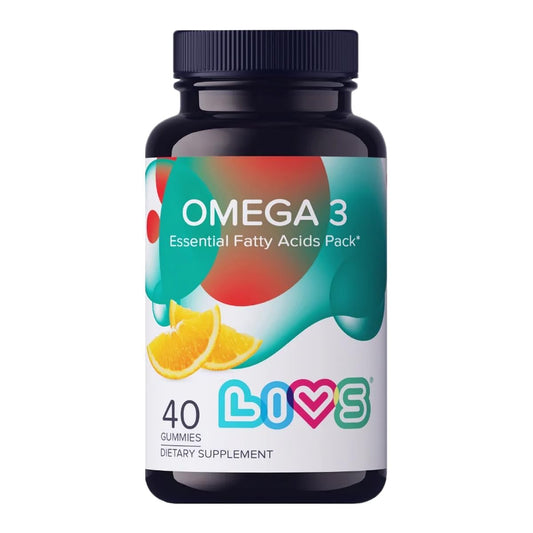 Envase de gomitas LIVS Omega 3 con aceite de linaza para adultos