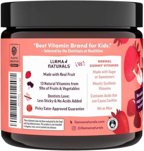 Vista frontal de Llama Naturals Kids Multivitamin botella