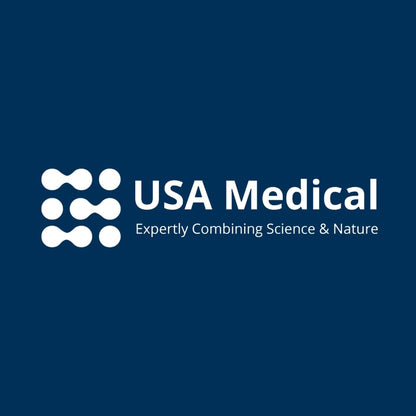 Logotipo de USA Medical con lema de combinación de ciencia y naturaleza
