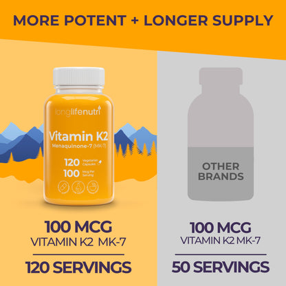 LongLifeNutri etiqueta frasco cápsulas vitamina k2 mk7