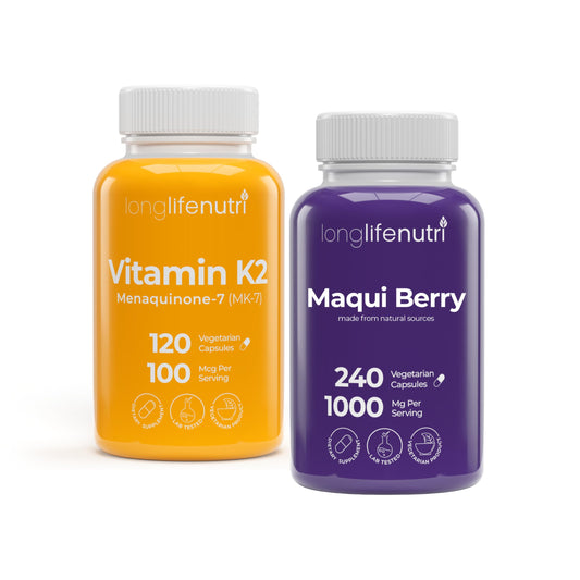 Botella LongLifeNutri Vitamina K2 MK-7 y Maqui Berry vegano