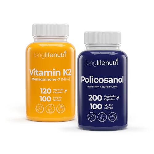 Botellas LongLifeNutri Vitamina K2 MK-7 y Policosanol vegano