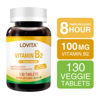 Lovita vitamina B2 caja junto a tableta vegana