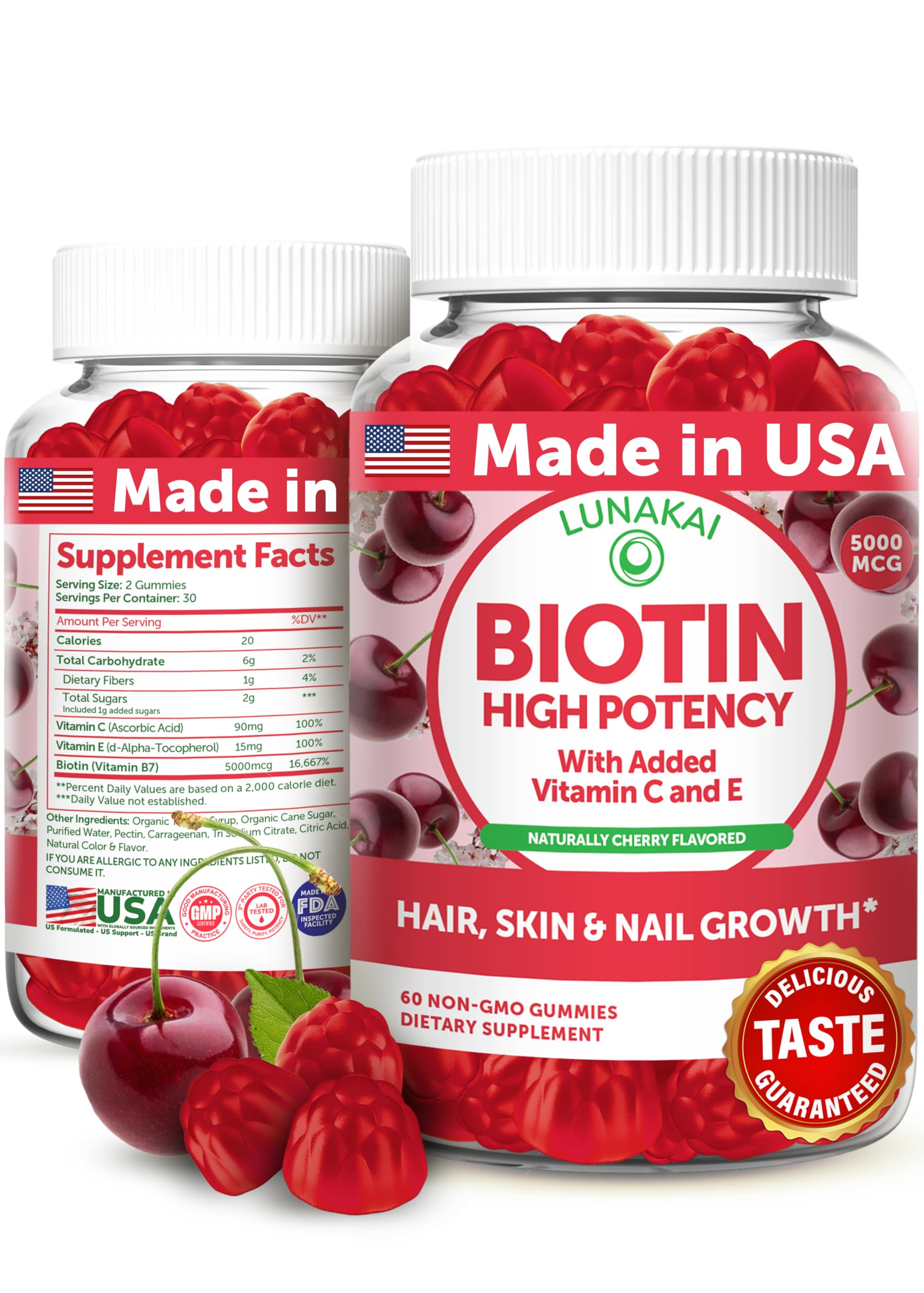 lunakai gomitas biotina 5000mcg vitaminas c e cabello piel uñas