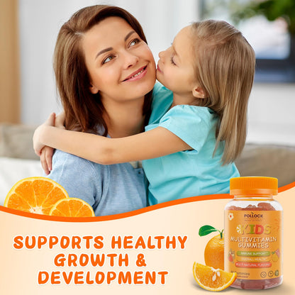 Madre e hija abrazándose mostrando las gomitas multivitamínicas