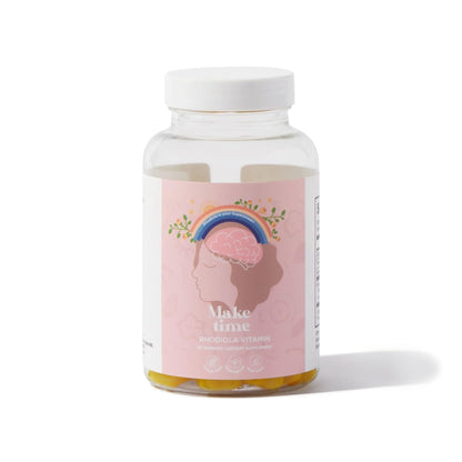 Frasco de gomas de Rhodiola para la salud mental