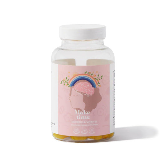 Frasco de gomas de Rhodiola para la salud mental