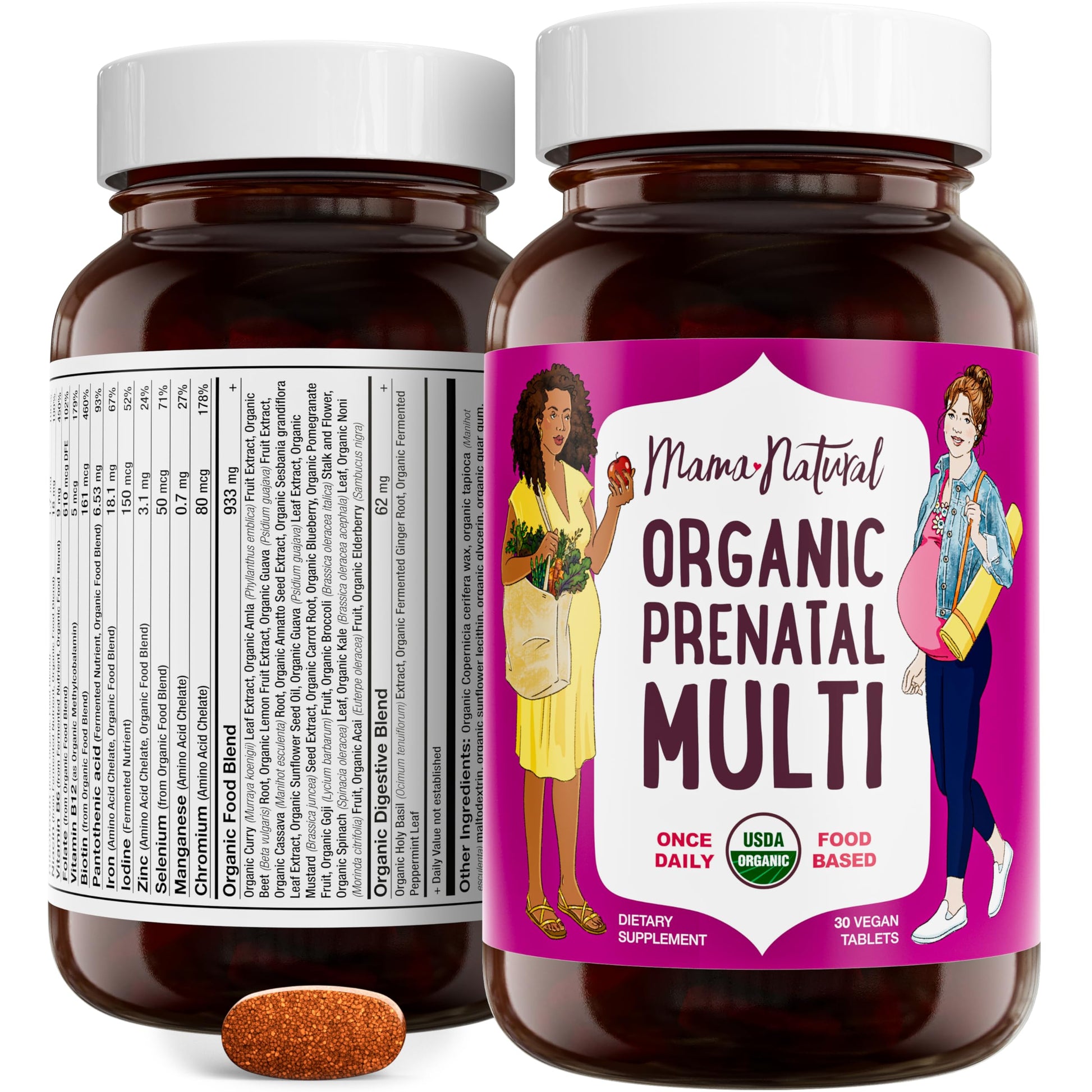 Mama Natural vitaminas prenatales orgánicas paquete frontal 30 días