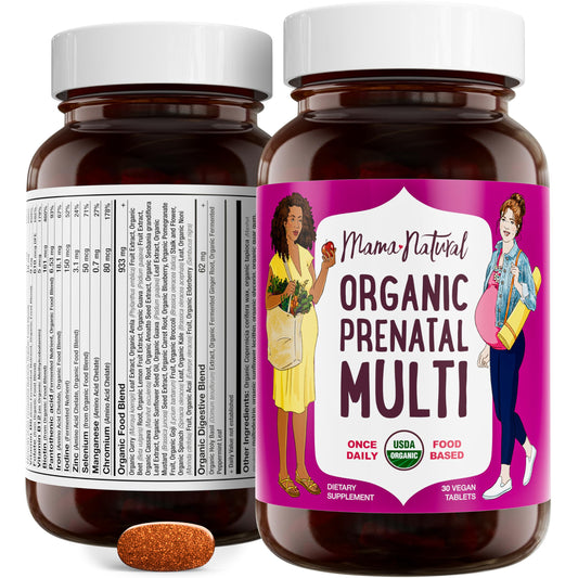 Mama Natural vitaminas prenatales orgánicas paquete frontal 30 días