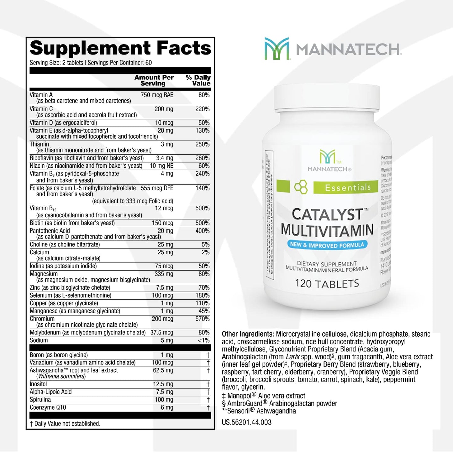 Tabla de valores nutricionales Mannatech Catalyst Multivitaminas
