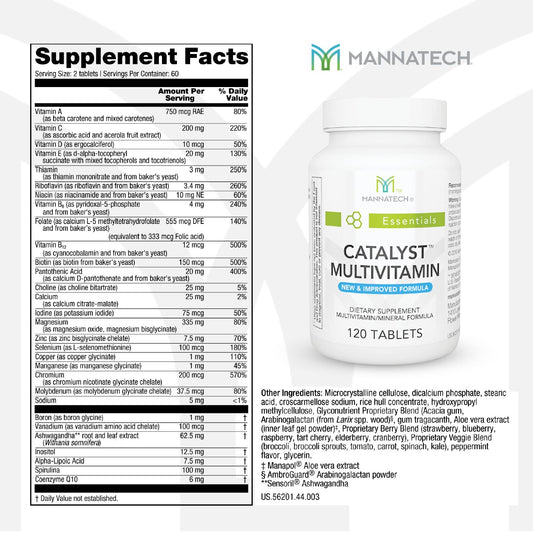 Tabla de valores nutricionales Mannatech Catalyst Multivitaminas
