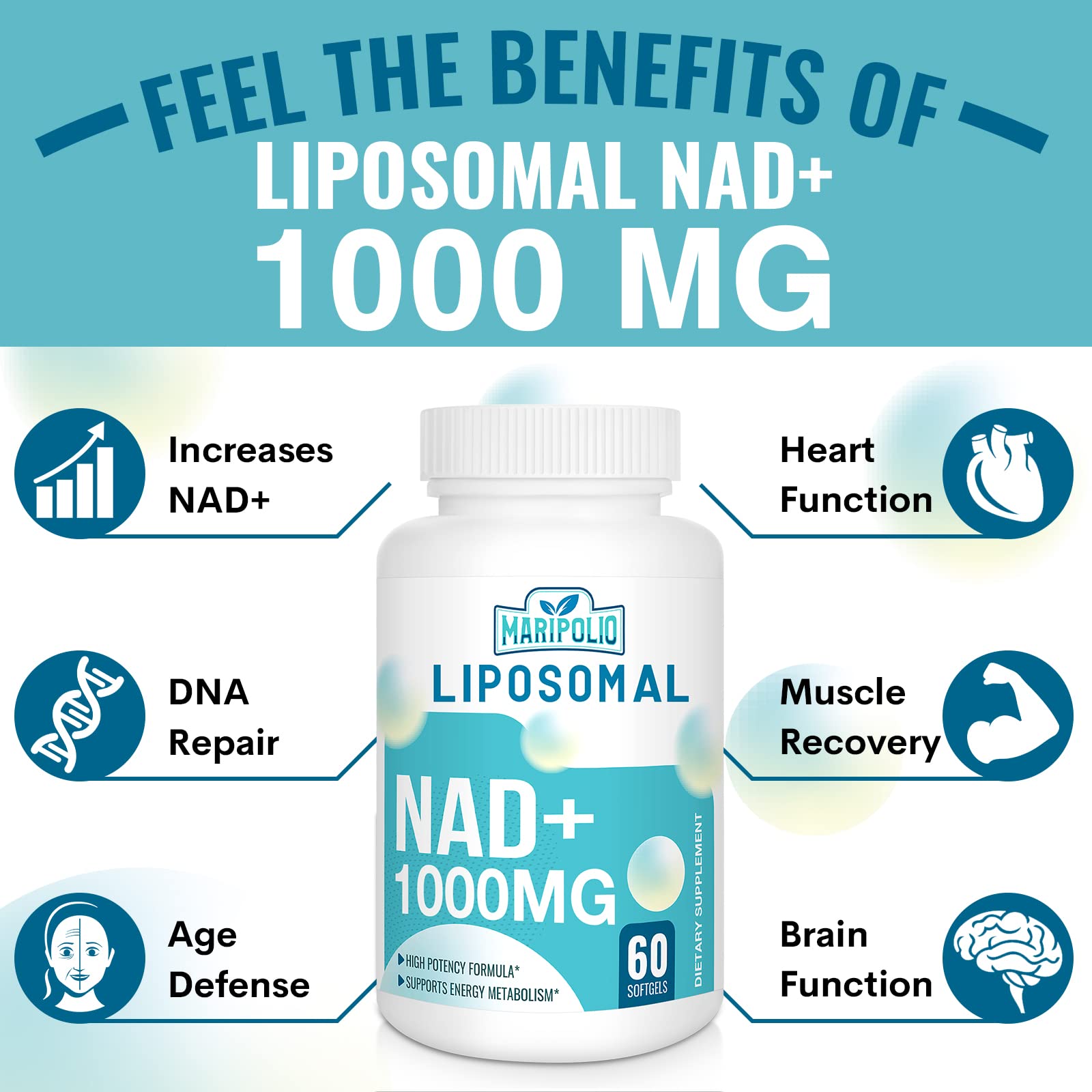 Maripolio NAD+ liposomal suplemento antienvejecimiento 60 cápsulas