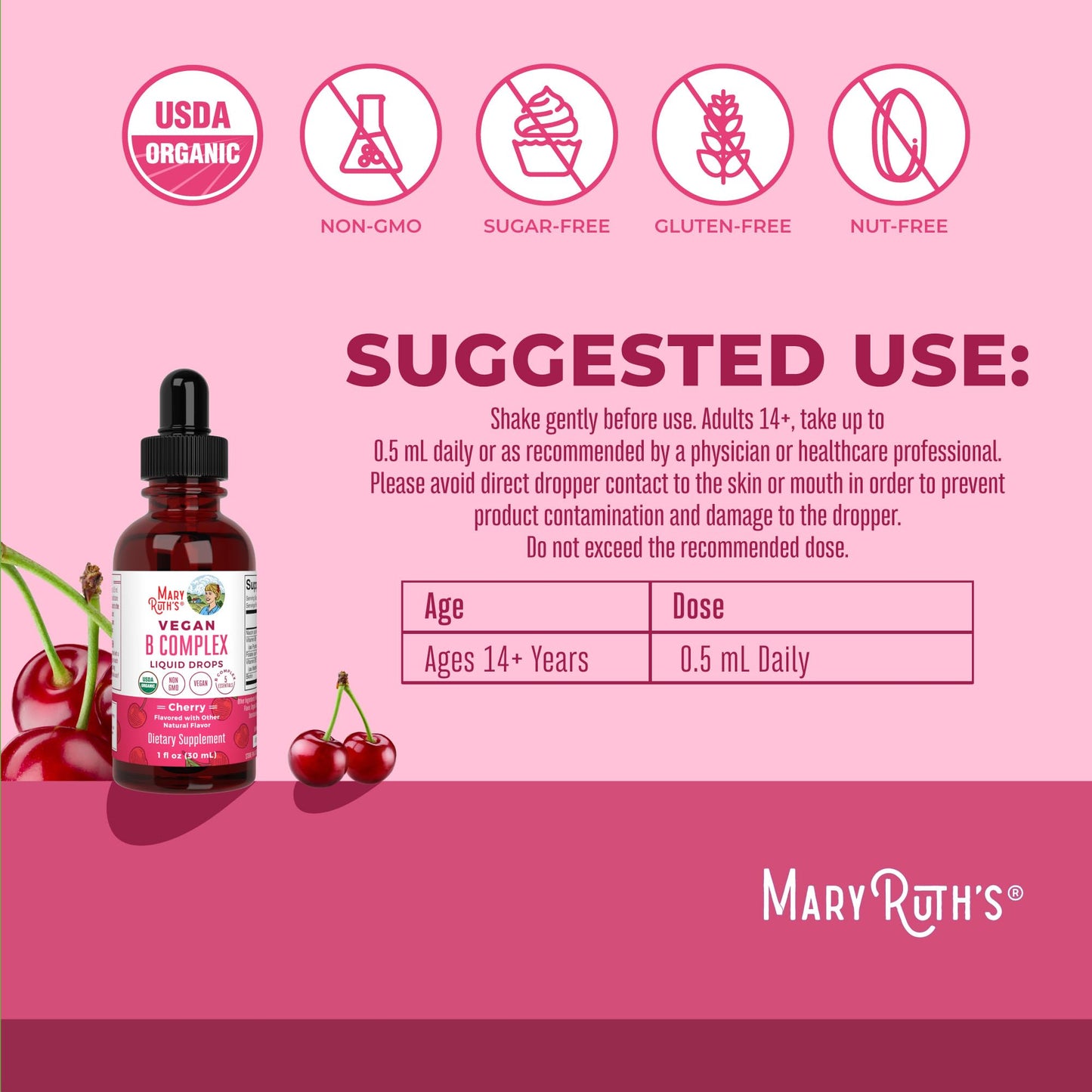 MaryRuth Organics gotas de complejo B para mujeres con vitaminas