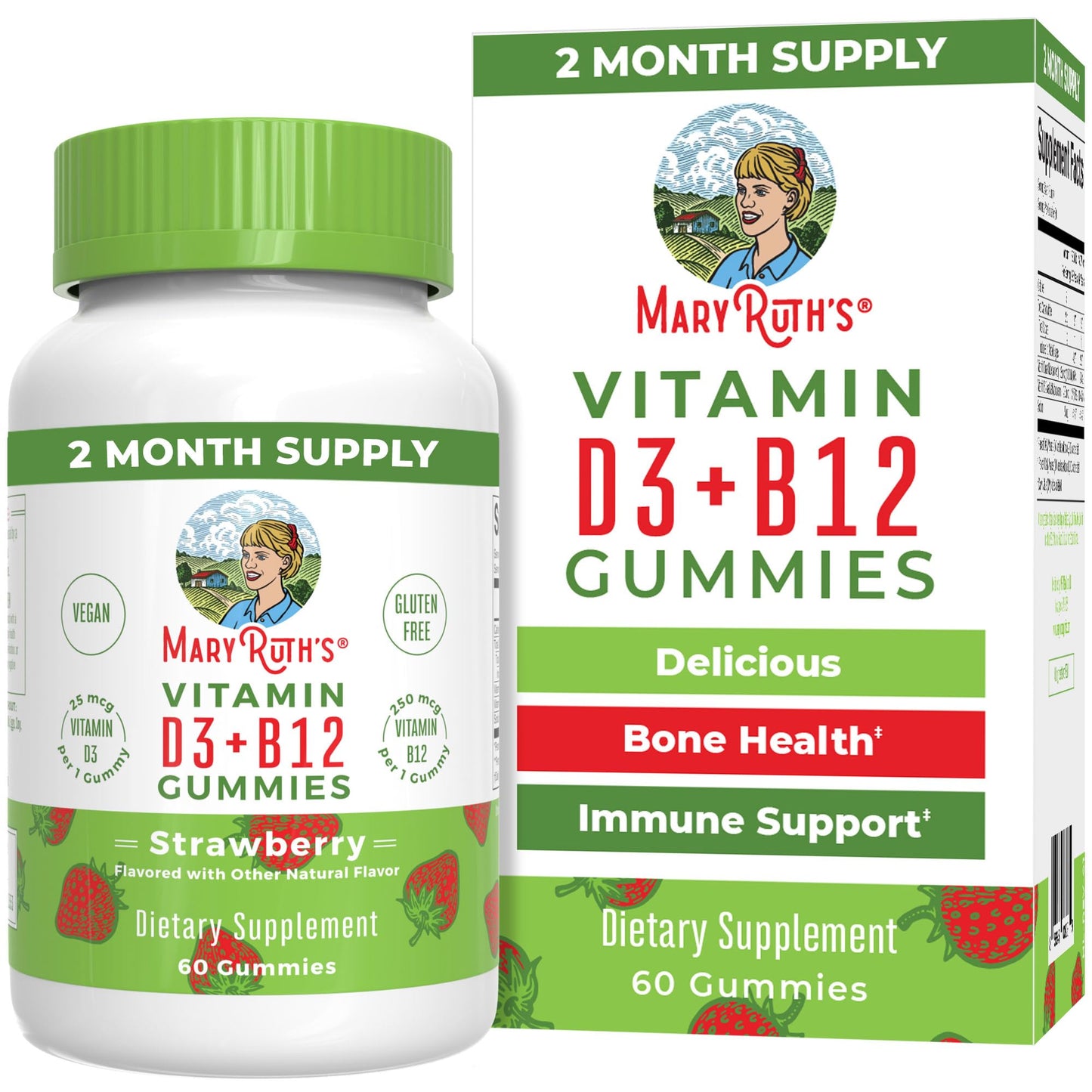 MaryRuth Organics gummies vitamina d3 y b12 sabor fresa 60 porciones