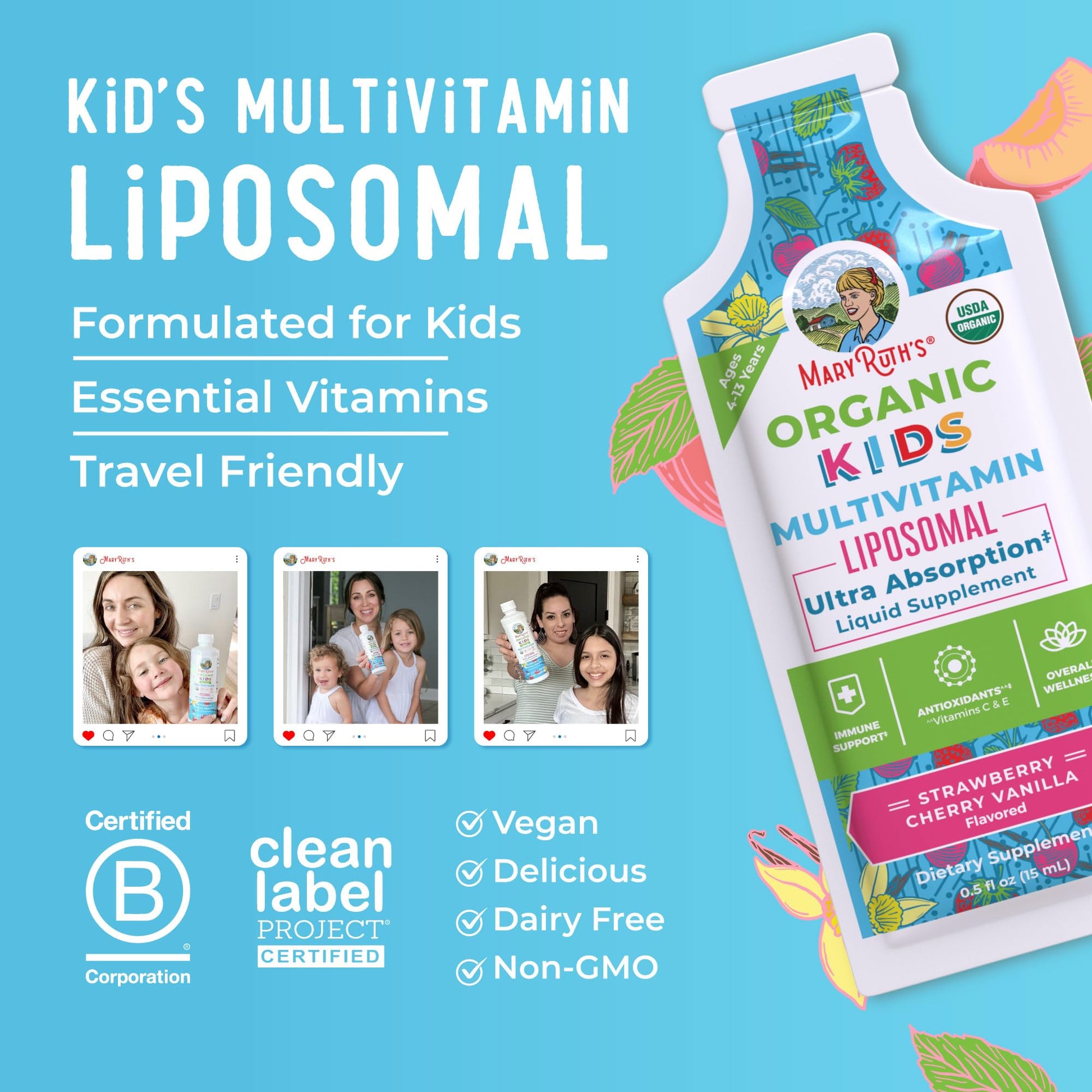 MaryRuth Organics vitaminas para niños, certificaciones