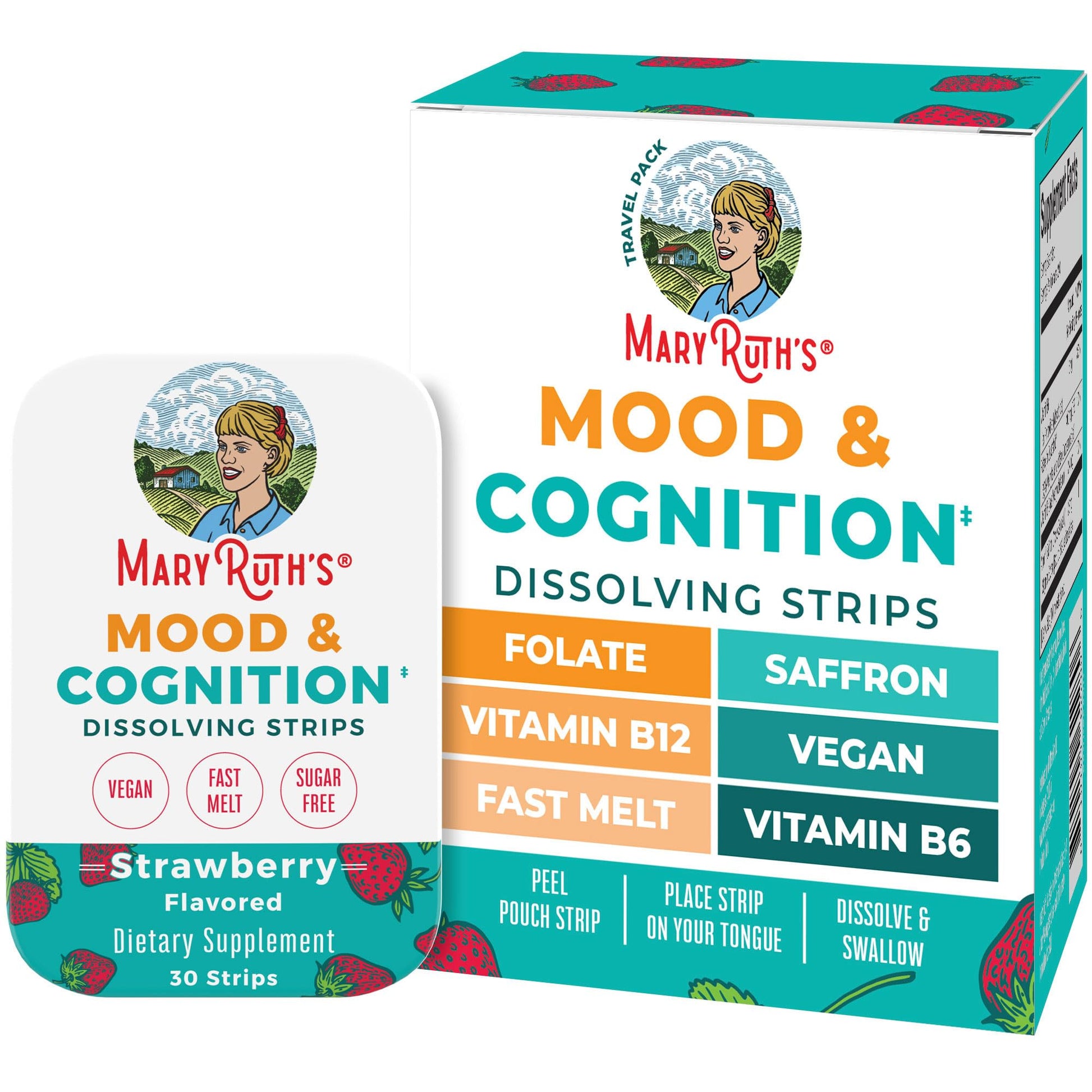MaryRuth's tiras disolubles vitamina B sabor fresa 30 tiras