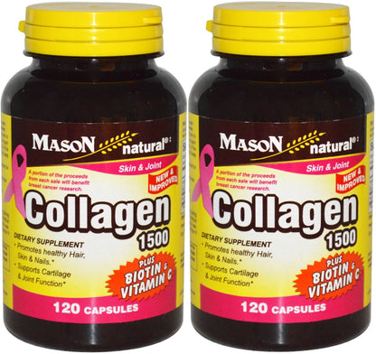 Frasco de Mason Natural colágeno con vitamina C 120 cápsulas