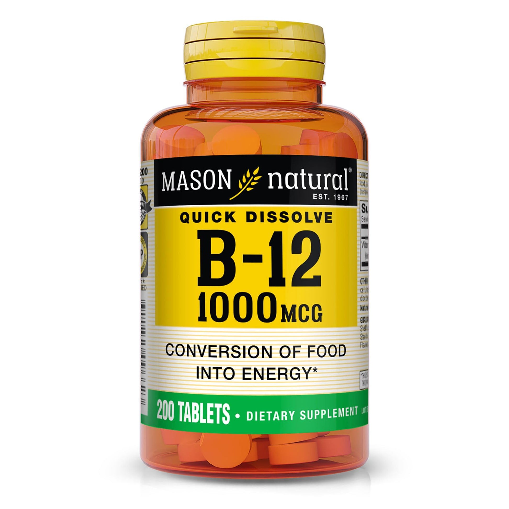 MASON NATURAL vitamina b12 1000 mcg tabletas disolución rápida 200 unidades