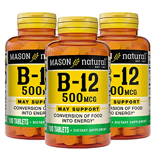 Botella Mason Natural Vitamina B12 500 mcg con calcio