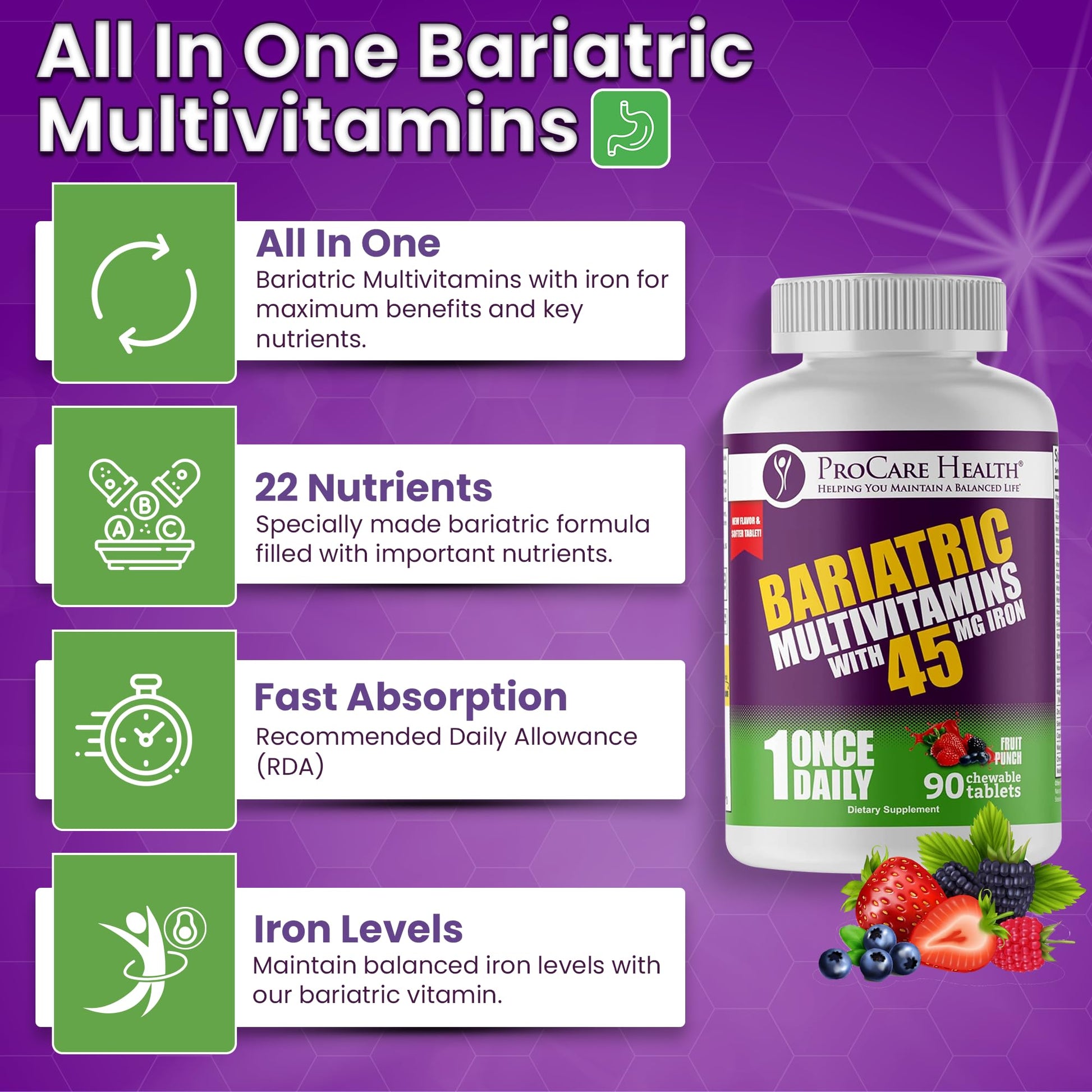 Masticables de vitaminas bariátricas ProCare para fácil absorción y efectividad.